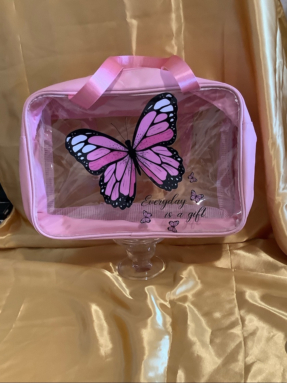 Pink Butterfly Clear Travel Cosmetic Bag